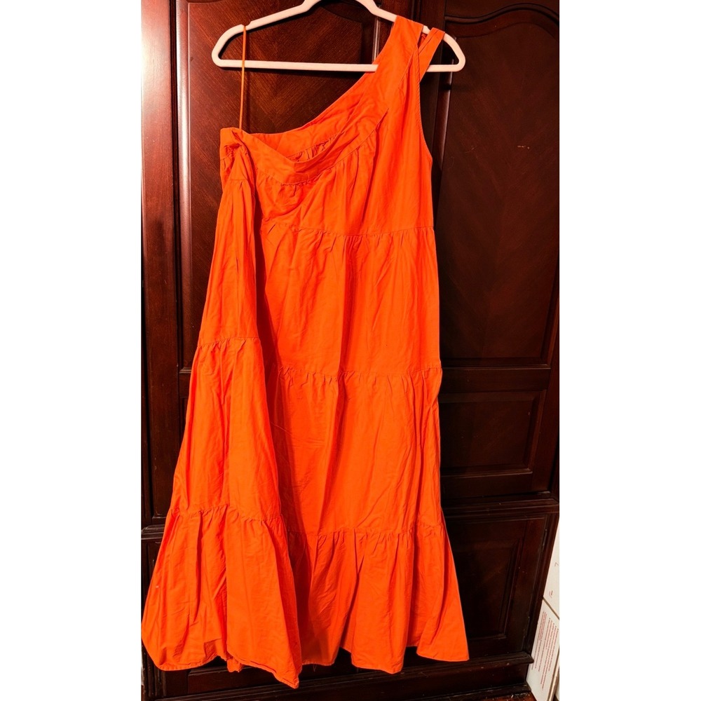Who What Wear Orange One Shoulder Tiered Maxi Dress Cotton XL - Picture 7 of 8